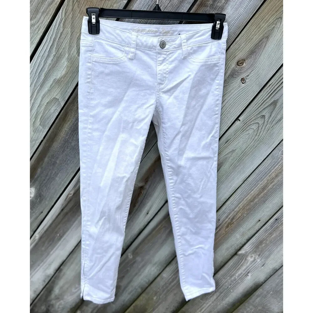 American Eagle Jegging Women 2 White Good Stretch Ankle Zip Skinny Jeans